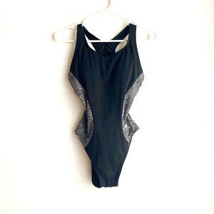 Vintage TYR MDSOC Athletic Black Grey One Piece Swimsuit 36